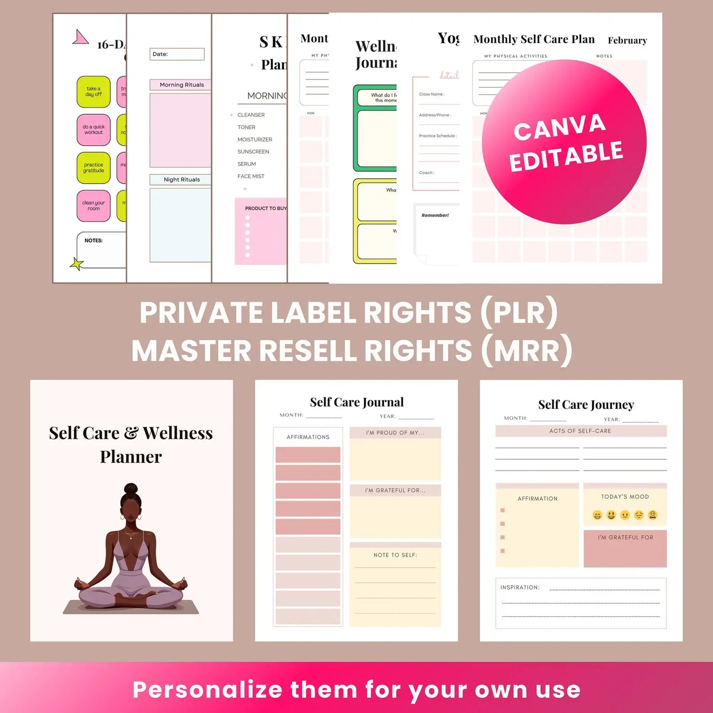 330 Pages Self-Care Planners with Resell Rights